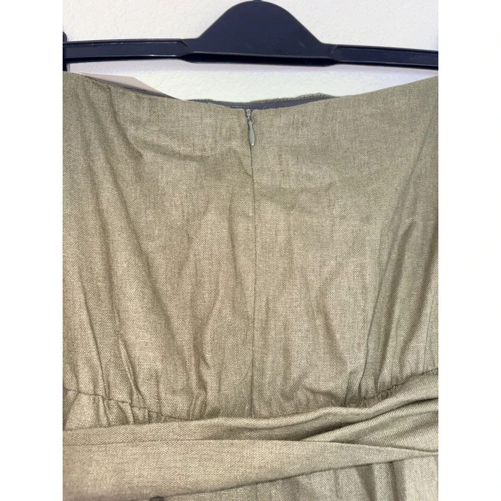 Zara‎ Strapless bandeau linen Blend Jumpsuit Olive Green NEW Belted Leg large